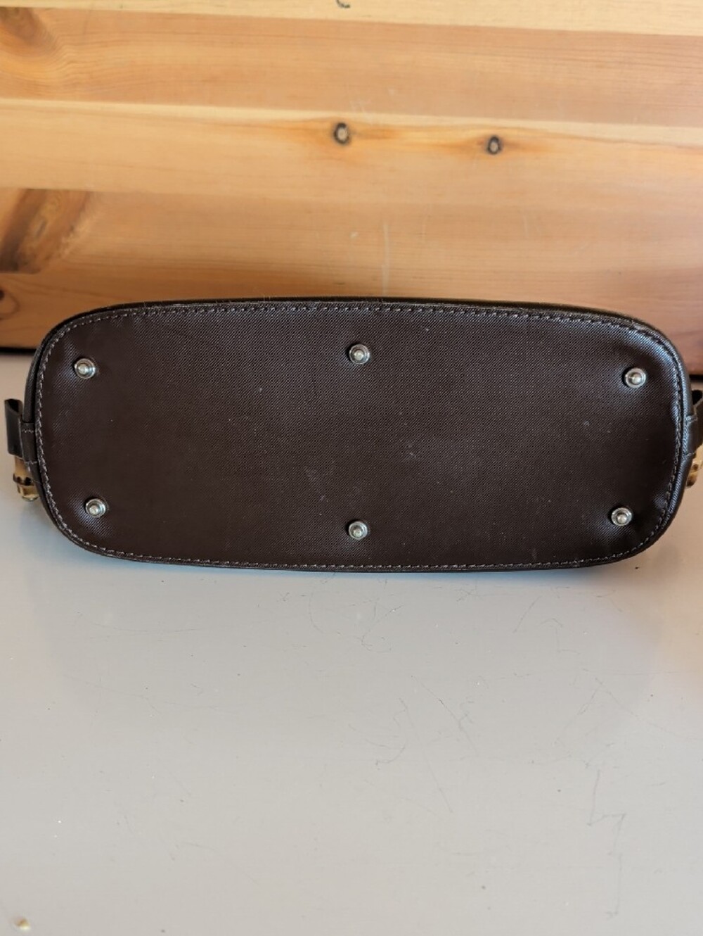 Dooney & Bourke Brown Croc-Embossed Satchel with Bamboo Handles.๐ - Picture 11 of 16